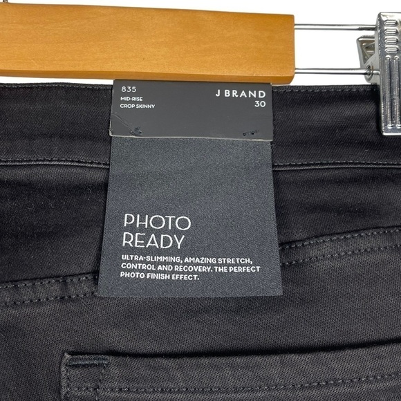 J BRAND MID RISE CROP SKINNY BLACK ORGANZA TRIM FRAYED HEM ANKLE SKINNY JEANS - Picture 15 of 15